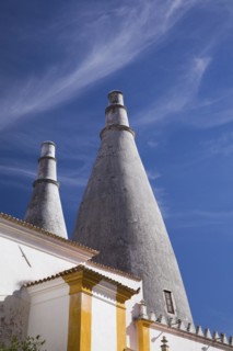 Inner courtyard architectural details and the chimney stacks at the National Palace of Sintra,
