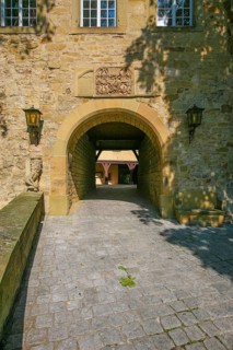 Access to the moated castle Sachsenheim, Grosssachsenheim Castle, former moated castle, archway,