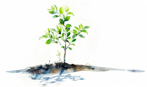 Tree sprout with coins growing from its buds, watercolor illustration on white background AI