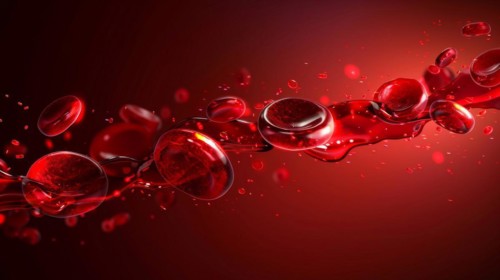 Illustration of red blood cells in a dynamic, flowing stream, ai generated, AI generated