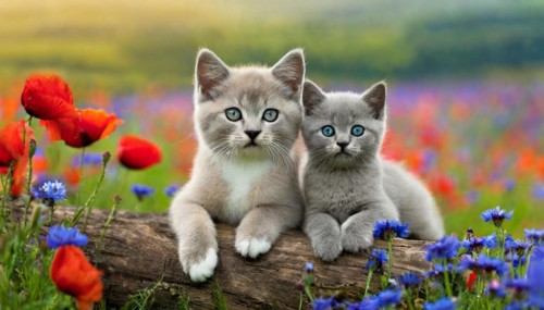 KI generated, animal, animals, mammal, mammals, cat, felidae (Felis catus), two kittens resting on