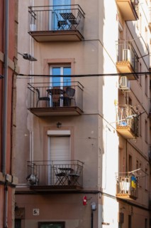 Street and old houses in Barcelonata, an old neighbourhood at the port of Barcelona, Spain, Europe