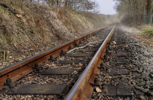 Narrow-gauge railway bed of the Raging Roland, Ruegen, Mecklenburg-Western Pomerania, Germany,