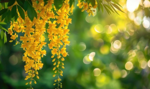 Laburnum flowers contrasting against green foliage AI generated
