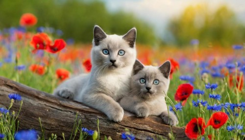 KI generated, animal, animals, mammal, mammals, cat, felidae (Felis catus), a cat and a kitten