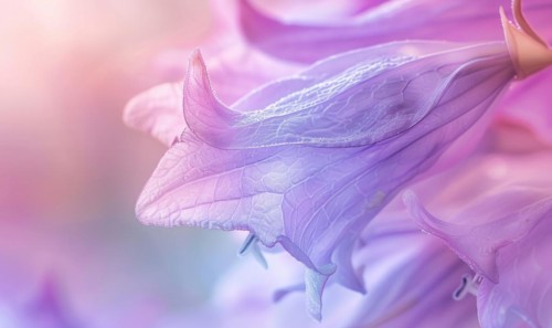 Close-up of a bellflower in soft light, closeup view, selective focus, spring background AI