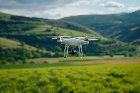 Drone flying over agricultural field. KI generiert, generiert, AI generated