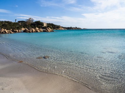 Waves reach the sandy beach, Capriccioli beach, Costa Smeralda, Sardinia, Italy, Europe