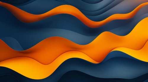 Modern abstract graphic design with a 3D effect of wavy cut-out layers in orange and blue, ai