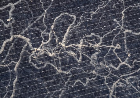 Sahara dust on a solar module, solar panel, a balcony system on a green roof, Braunschweig, Lower