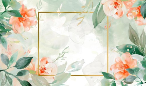 Thin golden frame on watercolor background, space for text AI generated