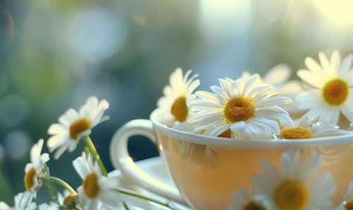 Cup of chamomile tea with chamomile flowers AI generated