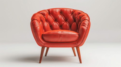 Elegant red leather chair with a tufted design and vintage style, ai generated, AI generated