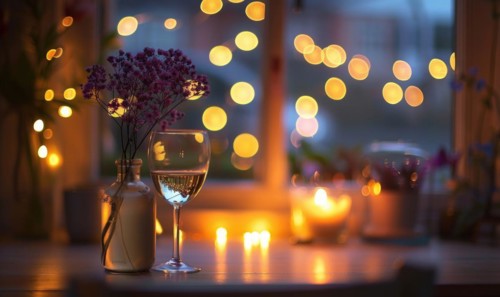 Romantic bokeh lights illuminating a cozy indoor setting AI generated