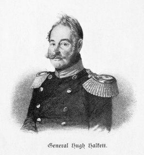 British Hanoverian General Hugh Halkett in uniform with epaulettes in a dignified pose, black and
