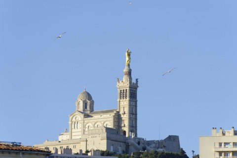 Church of Notre-Dame de la Garde, distant view of the Basilica of Notre-Dame de la Garde in