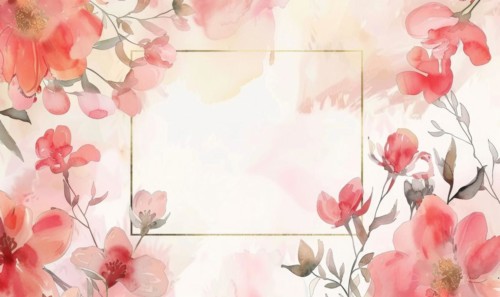 Thin golden frame on watercolor background, space for text AI generated