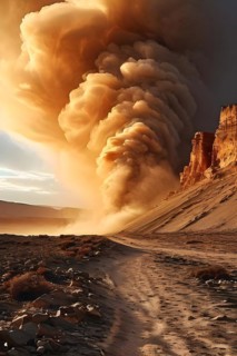 Patagonian desert landscape with powerful wind shaping landforms isolated rock formations, AI