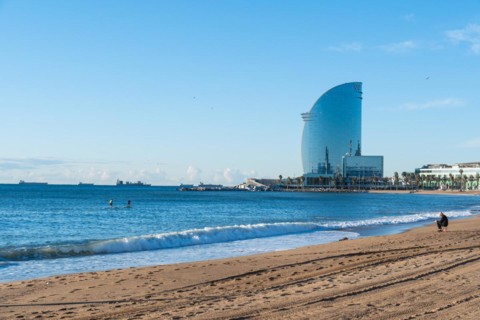 Beach at the Old Harbour in Barcelona, Spain, Europe