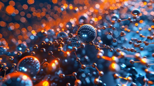 Abstract network of glowing orange particles with dynamic high-tech connections, ai generated, AI
