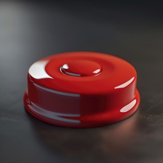 Side view of a red alarm button with shadow on the surface, AI generated