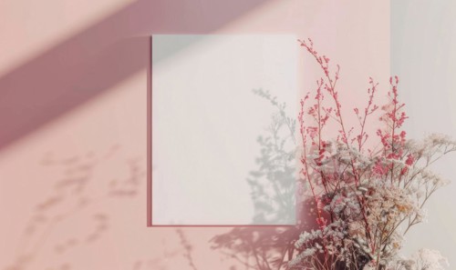 Flat background with blank poster mockup on pink wall AI generated