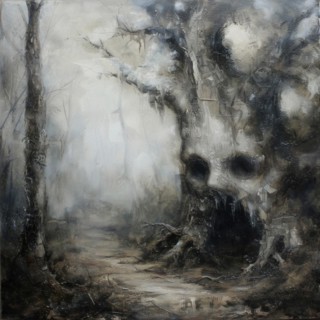 Watercolor illustration with ghost tree in the forest AI generated