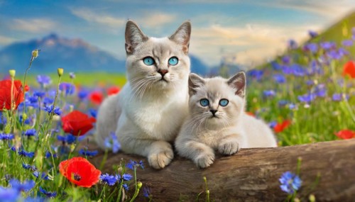 KI generated, animal, animals, mammal, mammals, cat, felidae (Felis catus), a cat and a kitten