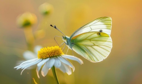 Butterfly amidst wildflowers, closeup view, selective focus, spring nature AI generated