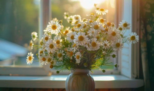 Chamomile bouquet in a vase AI generated