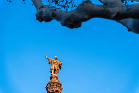 Columbus Column at the end of the Ramblas, Christopher Columbus points towards the New World,