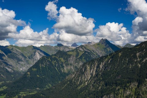 Mountain panorama from Soellereck to Hoefats, 2259m, Allgaeu Alps, Allgaeu, Bavaria, Germany,