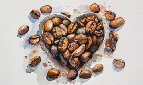 Coffee beans arranged in a heart shape AI generated