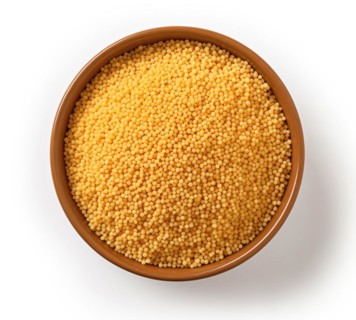 Golden Millet Grains of Couscous in a Brown Bowl, AI generated