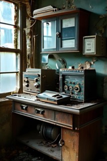 Abandoned x ray room in abandoned hospital, AI generated, hospital, damage, abandoned, ruin,