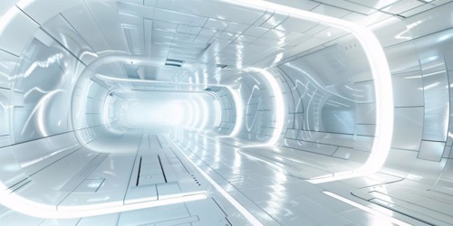 Futuristic white hallway. KI generiert, generiert, AI generated