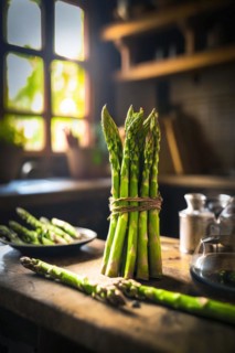 Green asparagus in a rustic farmhouse kitchen, AI generated, AI generated