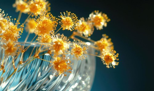 A close-up shot of Mimosa blossoms AI generated
