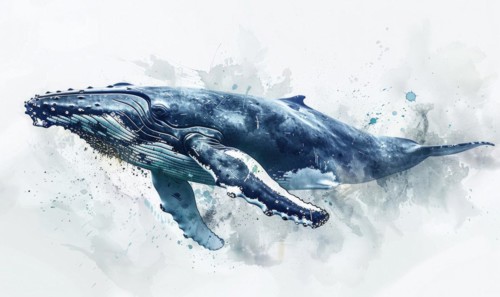 Watercolor illustration of a humpback whale in the ocean AI generated