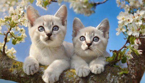 KI generated, animal, animals, mammal, mammals, cat, felidae (Felis catus), two kittens resting in