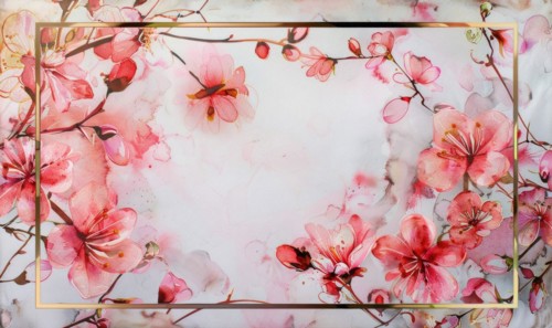 Thin golden frame on watercolor background, space for text AI generated
