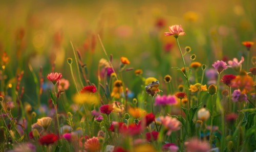 Closeup view of wildflowers in the meadow AI generated