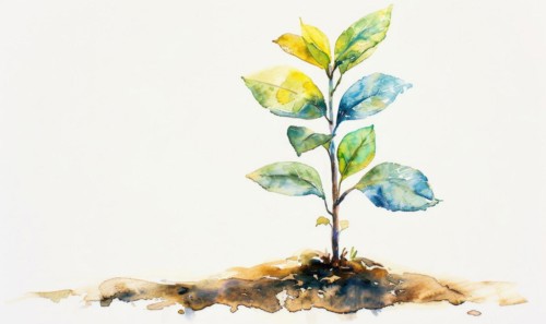 Tree sprout with coins growing from its buds, watercolor illustration on white background AI