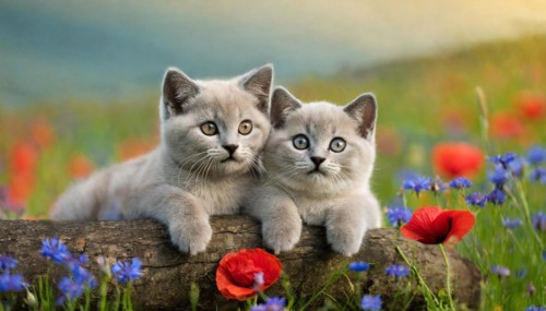 KI generated, animal, animals, mammal, mammals, cat, felidae (Felis catus), two kittens resting on