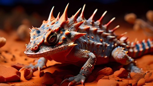 Horned lizard in perfect camouflage with the desert floor basking under the warm glow of the sonora