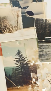 AI generated collage of overlapping faded polaroid photos