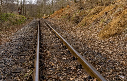 Narrow-gauge railway bed of the Raging Roland, Ruegen, Mecklenburg-Western Pomerania, Germany,