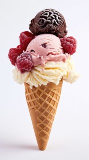 Gourmet Ice Cream Cone with Raspberries, AI generated