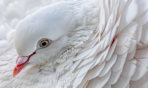 Close-up portrait of a white pigeon showcasing intricate feather details AI generated