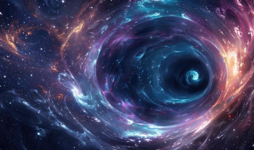 Digital art of a spiral galaxy in hues of blue and purple among stars AI generated